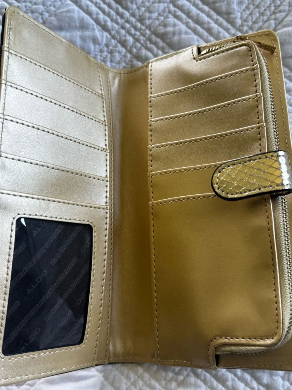 ALDO Metallic Gold Snake-Embossed Wallet Clutch New Without Tags